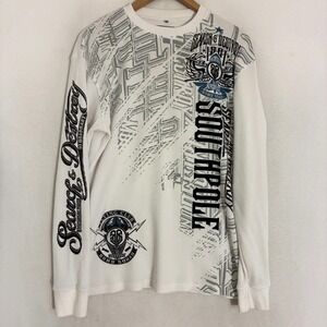 Vtg Southpole Thermal Shirt Men Fits L Waffle Bomb Squad Grunge Street Y2K Hardy